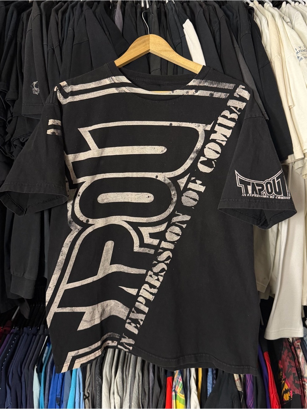 Tapout AOP Shirt Men’s Large Black Vintage Y2K MMA Grunge All Over Print Skater